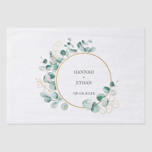 Elegant Gold Greenery Eukalyptus Personalisiert   Seidenpapier (Vorderseite)