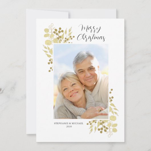 Elegant Gold Greenery Frohe Weihnachten Foto (Vorderseite)
