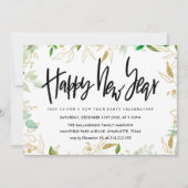 Elegant Gold Greenery Happy New Year Script Einladung (Vorderseite)