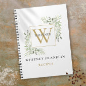 Elegant Gold Greenery Monogram Rezept Cookbook Notizblock