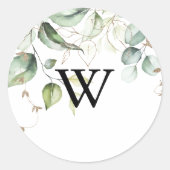 Elegant Gold Greenery Monogram Wedding Envelope Runder Aufkleber (Vorderseite)
