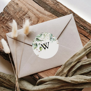 Elegant Gold Greenery Monogram Wedding Envelope Runder Aufkleber