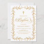 Elegant Gold Hand Drawn Floral Frame Baptism Einladung (Vorderseite)