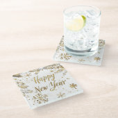 Elegant Gold “Happy New Year” Glass Coaster Glasuntersetzer (Schrägansicht)