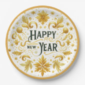 Elegant Gold Happy New Year Paper Plate Pappteller (Vorderseite)