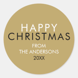 Elegant Gold Happy Weihnachtsfamilie Name Runder Aufkleber