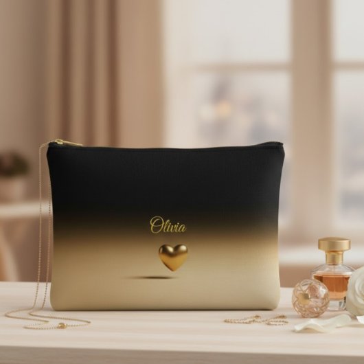Elegant Gold Heart & Black Gradient Personalized A Zubehörtasche