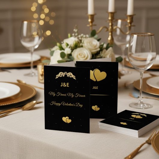 Elegant Gold Heart & Black Gradient Personalized V Einladung