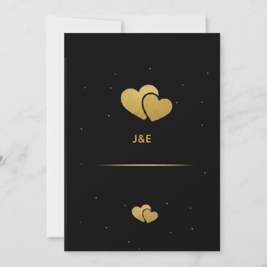 Elegant Gold Heart & Black Gradient Personalized V Einladung (Rückseite)