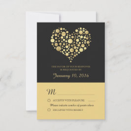 Elegant Gold Heart Dusty Black Wedding RSVP