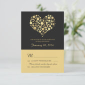Elegant Gold Heart Dusty Black Wedding RSVP Karte (Stehend Vorderseite)