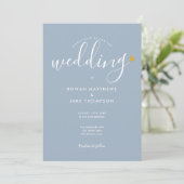 Elegant Gold Heart Dusty Blue Script Foto Hochzeit Einladung (Stehend Vorderseite)
