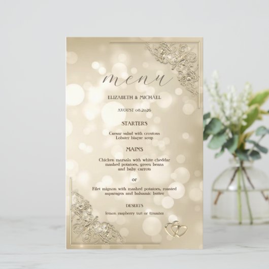 Elegant Gold Hearts Frame Bokeh (Stehend Vorderseite)
