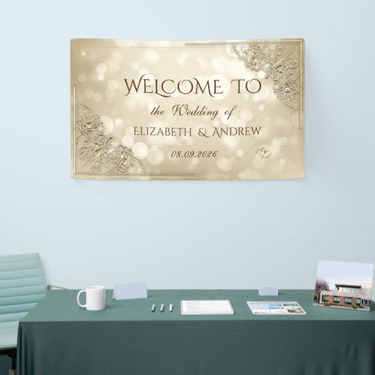 Elegant Gold Hearts Frame Bokeh Banner (Messeveranstaltung)