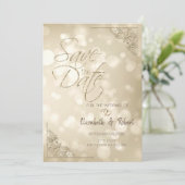 Elegant Gold Hearts Frame Bokeh Save The Date (Stehend Vorderseite)