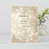 Elegant Gold Hearts Frame Bokeh Wedding Einladung (Stehend Vorderseite)