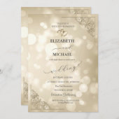 Elegant Gold Hearts Frame Bokeh Wedding Einladung (Vorne/Hinten)