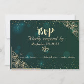 Elegant Gold Hearts Frame Green Wedding RSVP Einladung (Vorderseite)
