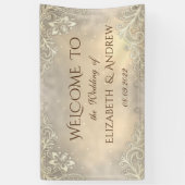 Elegant Gold Hearts Lace Wedding Banner (Vertikal)