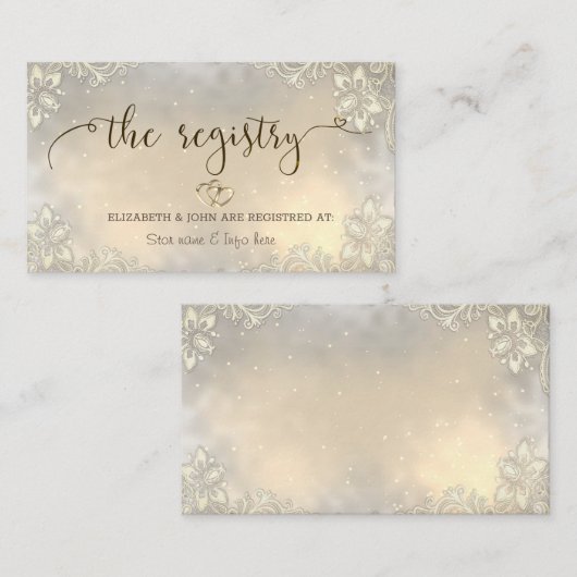 Elegant Gold Hearts Lace Wedding Registry Begleitkarte (Vorne/Hinten)