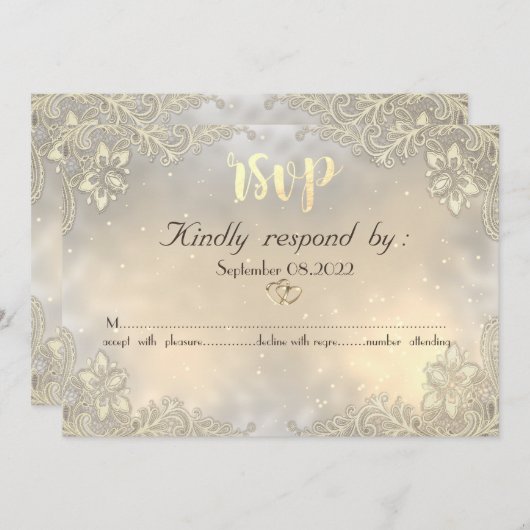 Elegant Gold Hearts Lace Wedding RSVP Einladung (Vorne/Hinten)