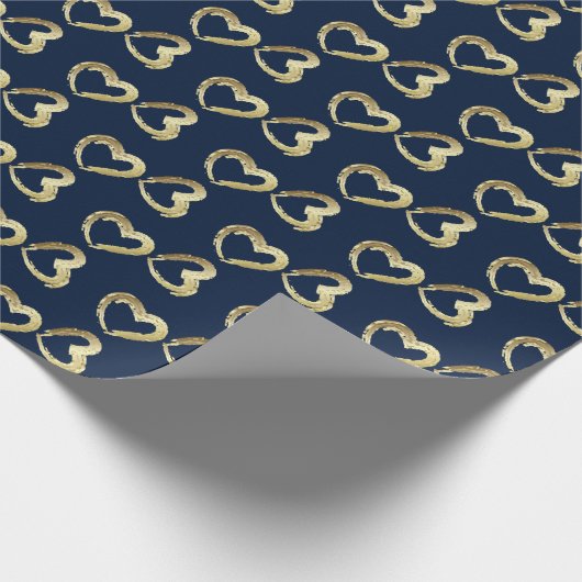 Elegant Gold Hearts on Navy Dunkelblau Geschenkpapier (Ecke)