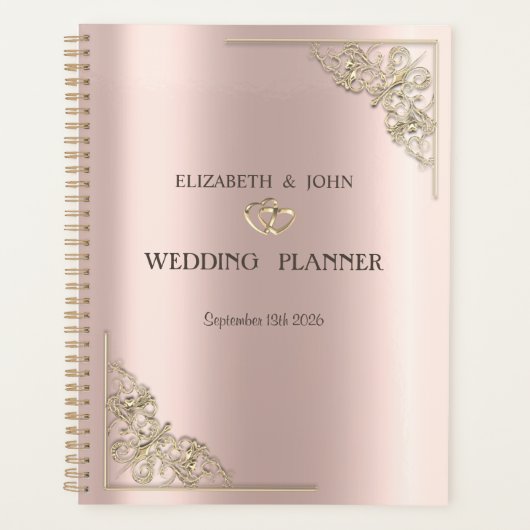 Elegant Gold Hearts Rose Gold Wedding  Planer (Vorderseite)