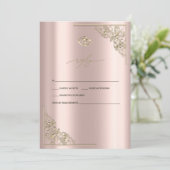Elegant Gold Hearts Rose Gold Wedding RSVP   Einladung (Stehend Vorderseite)
