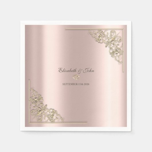 Elegant Gold Hearts Rose Gold Wedding Serviette (Vorderseite)