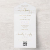 Elegant Gold Hearts Script QR Code Hochzeit All In One Einladung (Innen Boden)