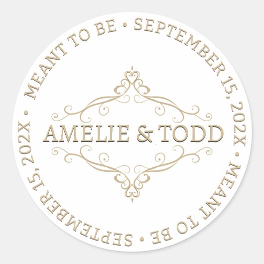 ELEGANT GOLD HERZ FILAGREE WEDD MÖGLICH SEIN RUNDER AUFKLEBER (Vorderseite)