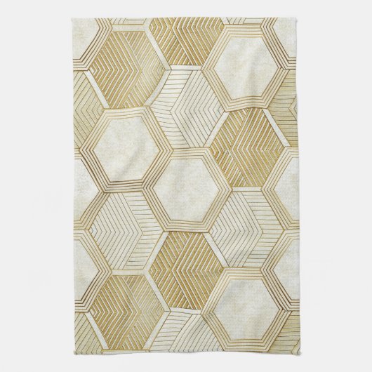 Elegant Gold Hexagon Geometric Pattern - Marble 2 Geschirrtuch (Vertikal)