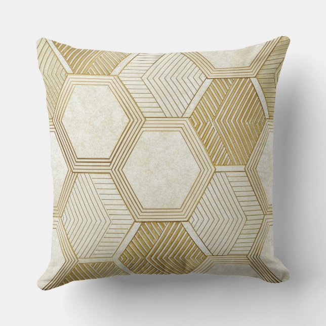 Elegant Gold Hexagon Geometric Pattern - Marble 2 Kissen (Rückseite)