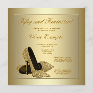 Elegant Gold High Heels Frauen Gold 50. Geburtstag Einladung