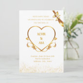 Elegant Gold Hochzeit Einladungen mit Herz (Stehend Vorderseite)