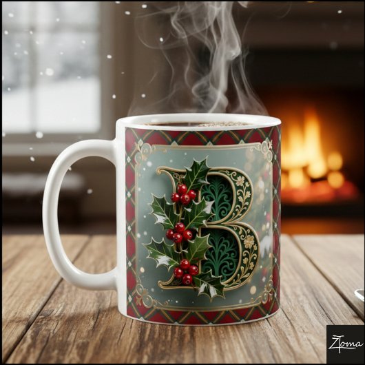 Elegant Gold Holly Christmas Initial Letter B Kaffeetasse