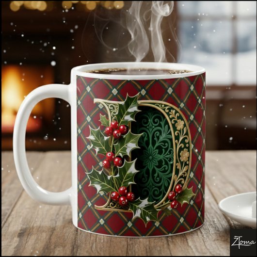 Elegant Gold Holly Christmas Initial Letter D Kaffeetasse