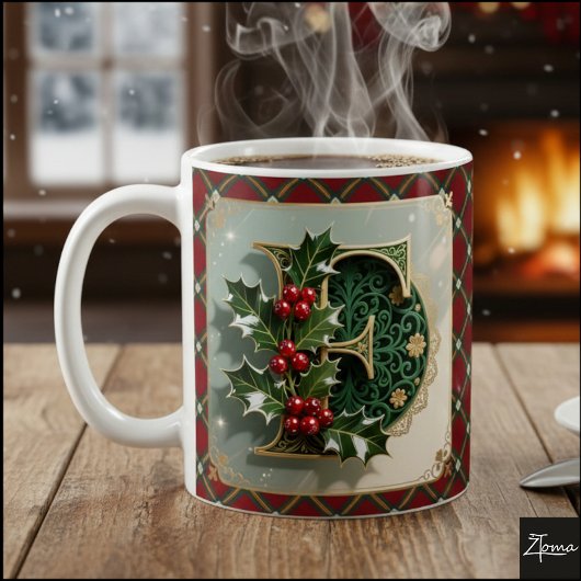 Elegant Gold Holly Christmas Initial Letter F Kaffeetasse