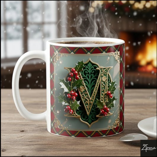 Elegant Gold Holly Christmas Initial Letter M Kaffeetasse