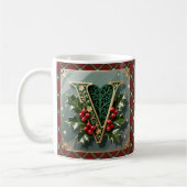 Elegant Gold Holly Christmas Initial Letter V Kaffeetasse (Links)