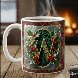 Elegant Gold Holly Christmas Initial Letter W Kaffeetasse