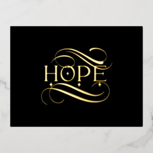 Elegant Gold Hope Calligraphy Script auf Black Folien Feiertagspostkarte