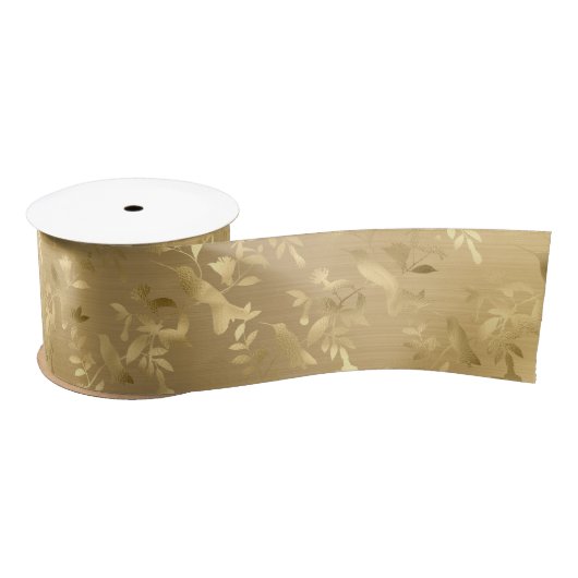 Elegant Gold Hummingbirds Satin Ribbon Satinband (Spule)