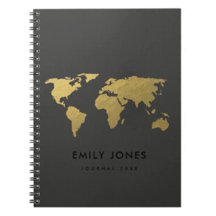 ELEGANT GOLD IMITATE SCHWARZE WELTKARTE PERSONALIS NOTIZBLOCK