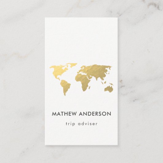 ELEGANT GOLD IMITATS KRAFT WORLD MAP PERSONALISIER VISITENKARTE (Vorderseite)