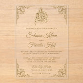 Elegant Gold Islamic Muslim Wedding Acryleinladungen (Vorderseite)