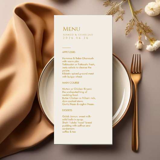Elegant Gold Islamic Wedding Menu Card Flat Menu Menükarte