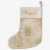 Elegant Gold Ivory Damask Personalisiert Kleiner Weihnachtsstrumpf (Rückseite)