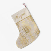 Elegant Gold Ivory Damask Personalisiert Kleiner Weihnachtsstrumpf (Rückseite (Hängend))