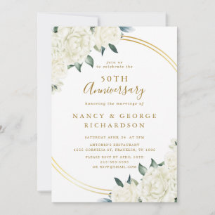 Elegant Gold Ivory Floral 50. Hochzeitstag Einladung